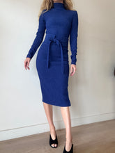 Load image into Gallery viewer, Scanlan Theodore - Stretch Reptile LS Midi Dress w Belt  - Cobalt - 6 - NWT - RRP$800
