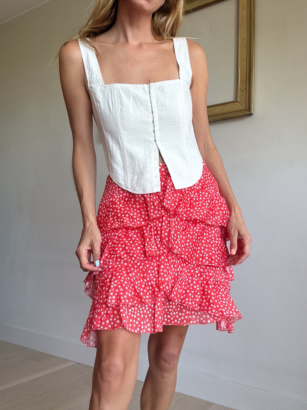 sass & bide - Ma Fleur Mini Skirt - Red w small white florals - 10 - bnwt - RRP$390