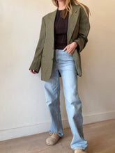 Load image into Gallery viewer, Kurt Geiger - Wool Blazer w Shoulder Pads - Olive Green Check - 14
