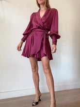 Load image into Gallery viewer, Zimmermann - Silk LS Ruffle Hem Wrap Mini Dress - Burgundy - 1 - RRP$525
