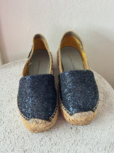 Load image into Gallery viewer, Chiara Ferragni - Flirting Glitter Embellished Espadrilles - Silver/Navy - 37

