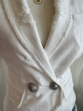 Load image into Gallery viewer, Balmain Paris - Distress Tux Style Denim Jacket - Ivory - 38 - RRP$2790
