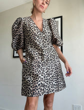 Load image into Gallery viewer, Ganni - V Neck Puff  Mini Dress - Animal Print - 44 - RRP$650
