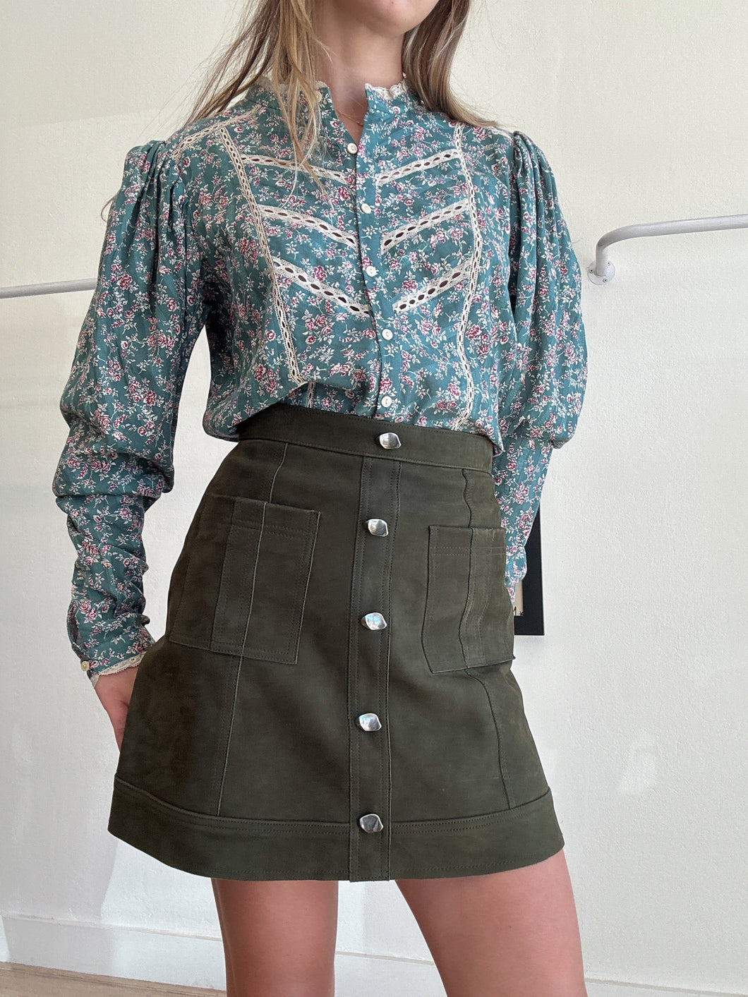 Aje - Suede Leather Mini Skirt - Green - 6