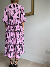 Load image into Gallery viewer, Ganni - Floral pleated Georgette Midi dress - Pink w black tulip print - 34
