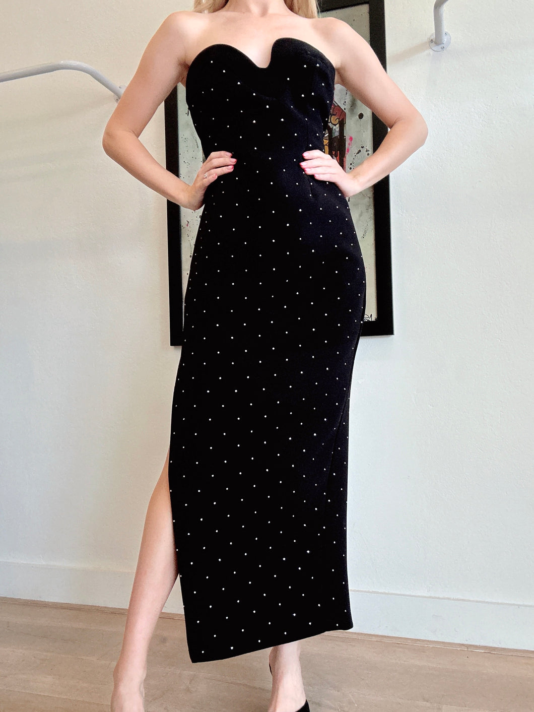 By Johnny - Strapless Midi dress w sparkles - Black - 12