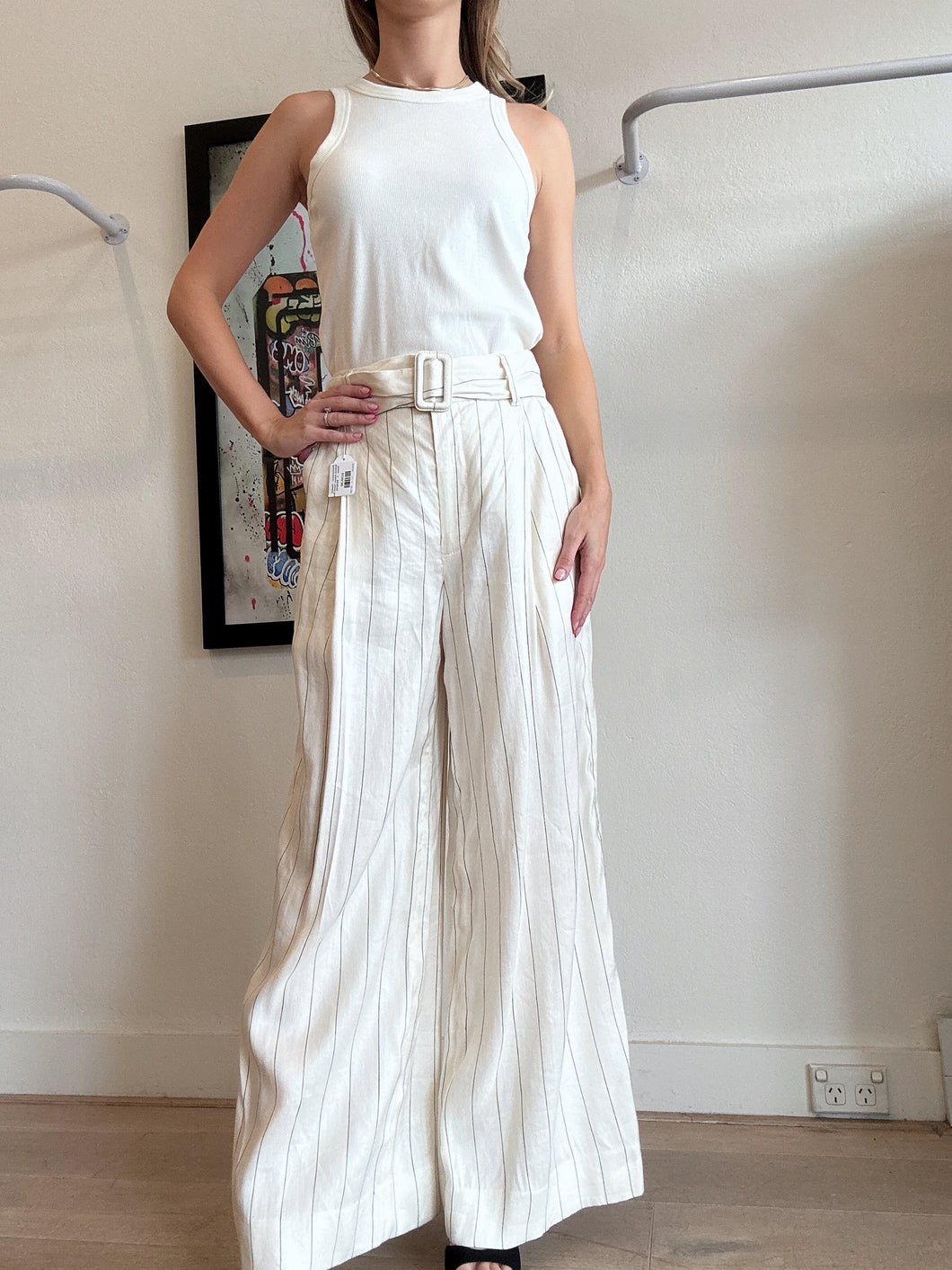 Zimmermann - The Lovestruck Wide Leg Pants - Ecru/Black Stripe - 1 - NWT - RRP$550