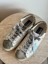 Load image into Gallery viewer, Golden Goose - Superstar Canvas Leopard Heel w Blue Star Sneaker - White - 38 - RRP$840
