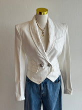 Load image into Gallery viewer, Balmain Paris - Distress Tux Style Denim Jacket - Ivory - 38 - RRP$2790
