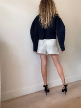 Load image into Gallery viewer, Scanlan Theodore - LS Cropped Crepe Knit Top w Back Zip- Navy - M
