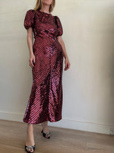 Load image into Gallery viewer, Rixo x Laura Jackson - Daisy Velvet Trimmed Sequin Midi Dress - Red/Black - S - RRP$950
