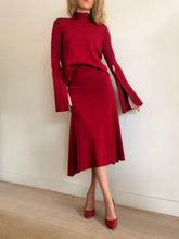 Load image into Gallery viewer, Scanlan Theodore - LS Open Back Top (XS) &amp; Midi Skirt Set (XS) - Wine - XS
