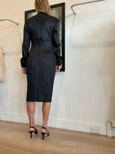 Load image into Gallery viewer, Burberry - Satin V Neck w Tie LS Midi Dress - Black - 12
