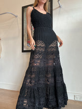 Load image into Gallery viewer, Luxe De Valentina - Textured Bust Sheer Lace Skirt Maxi Dress - Black - M
