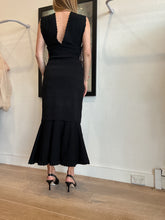 Load image into Gallery viewer, Victoria Beckham - Deep V Neck Sleeveless Knit Midi Dress w Ruffle Hem  - Black - M
