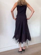 Load image into Gallery viewer, DVF - Lace Trim Slip Maxi Dress - Black  /Red Pinstripe - 6
