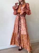 Load image into Gallery viewer, Kate Ford - LS Linen Midi Dress - Pink Orange Paisley Print- 1
