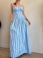 Load image into Gallery viewer, Shona Joy - Saxon Panelled Bustier Bather Stripe Maxi Dress - Blue - 6
