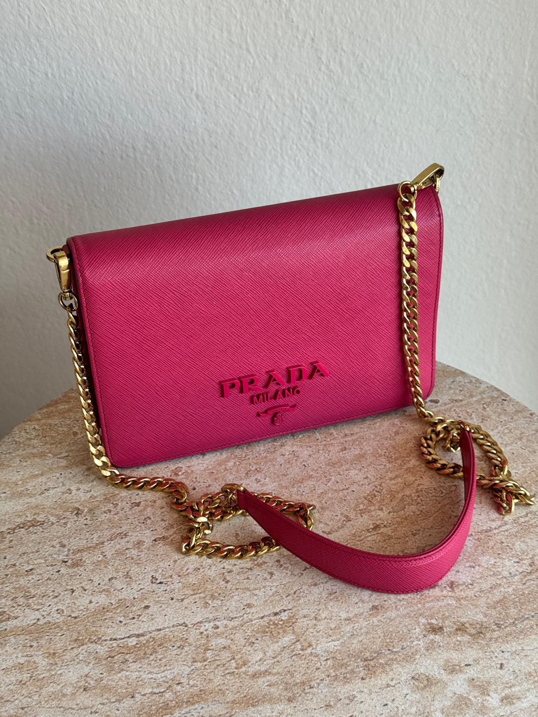 Prada - Mini Saffino Leather Bag on Chain - Pink - S
