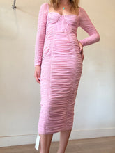 Load image into Gallery viewer, Self Portrait - Ruched Mesh LS Midi Dress - Pink - 8 - BNWT - RRP $580
