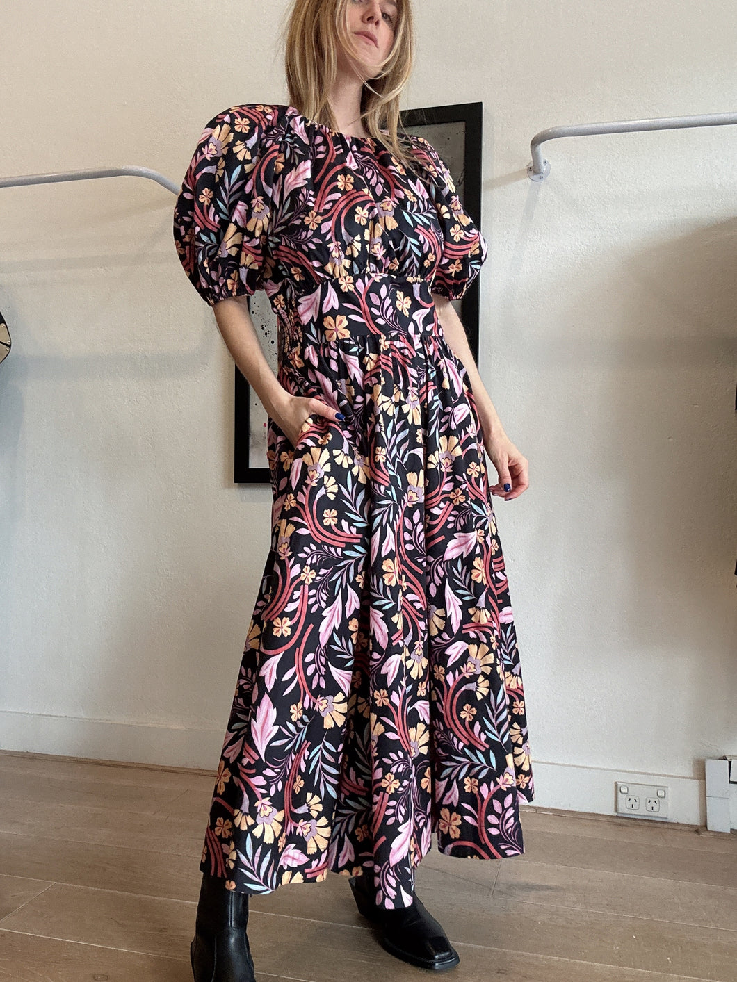 Husk - Dress - Black w Multi Floral Print - 12