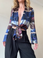 Load image into Gallery viewer, Scanlan Theodore - Silk Wrap LS Top - Multi Blue/Burgundy- 6
