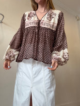 Load image into Gallery viewer, Daughters of India - LS Cotton Boho Blouse  - Brown /Cream/Pink- L
