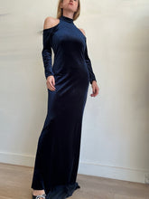 Load image into Gallery viewer, Carla Zampatti - High Neck Cut Out Velvet Maxi Dress - Navy - 8

