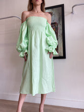Load image into Gallery viewer, Sleeper - Atlanta Linen Off Shoulder Midi dress - Neon Apple Green - XS - RRP$520
