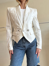 Load image into Gallery viewer, Balmain Paris - Distress Tux Style Denim Jacket - Ivory - 38 - RRP$2790
