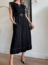Load image into Gallery viewer, Aje - Beacon Sleeveless Midi Dress w white stitch &amp; belt - Black - 12 - RRP $450

