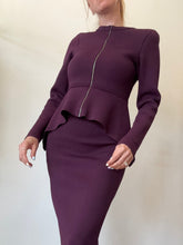 Load image into Gallery viewer, Scanlan Theodore - Crepe Knit Zip Front Peplum Jacket - Dark Violet - M
