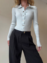 Load image into Gallery viewer, Dion Lee  - Collared LS Ribbed Top - Baby Blue - S
