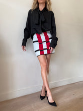 Load image into Gallery viewer, Alaia - Crepe Knit Mini Skirt - White w red black blocks - 36
