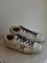 Load image into Gallery viewer, Golden Goose - Superstar Shearling Sneakers w Silver Glitter Star - White - 39

