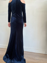 Load image into Gallery viewer, Carla Zampatti - High Neck Cut Out Velvet Maxi Dress - Navy - 8
