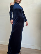 Load image into Gallery viewer, Carla Zampatti - High Neck Cut Out Velvet Maxi Dress - Navy - 8
