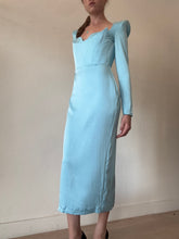 Load image into Gallery viewer, Alex Perry - Satin Crepe LS Sweetheart Corset Midi Dress - Light Blue - 10
