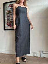Load image into Gallery viewer, Wynn Hamlyn - Strapless Pinstripe Column Midi Dress - Grey - 12
