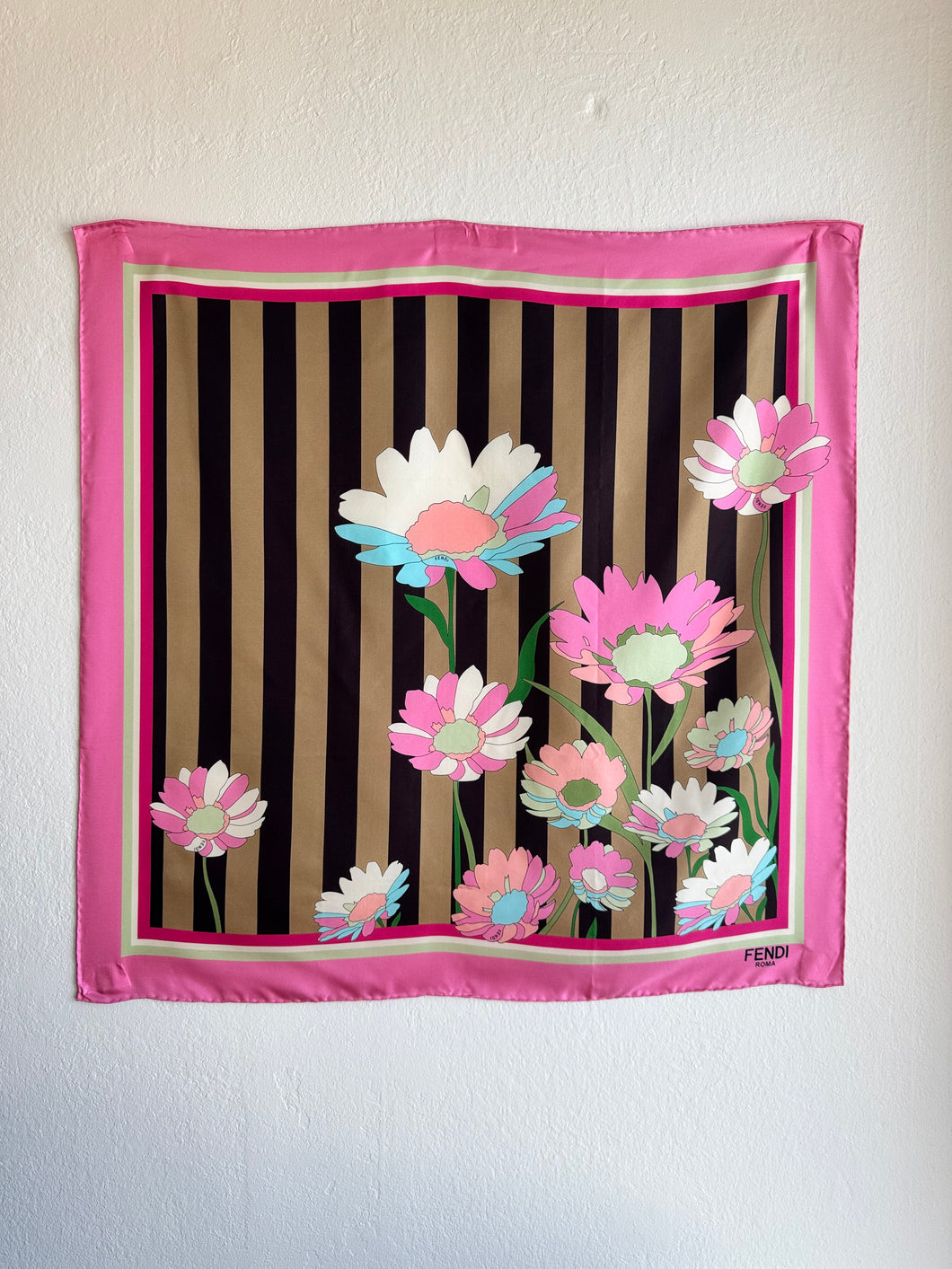 Fendi - Silk Square Scarf - Pink florals - 90 x 90 - RRP$810 -w box