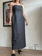 Load image into Gallery viewer, Wynn Hamlyn - Strapless Pinstripe Column Midi Dress - Grey - 12
