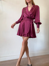 Load image into Gallery viewer, Zimmermann - Silk LS Ruffle Hem Wrap Mini Dress - Burgundy - 1 - RRP$525
