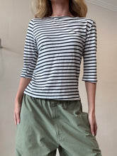 Load image into Gallery viewer, Bassike - 3/4 Stripe Cotton Top - Navy White Stripe - S
