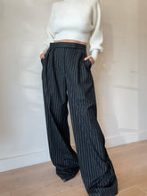 Load image into Gallery viewer, Alex Perry - Pin Stripe Pleat Pants - Black w silver stripe - 10 - bnwt
