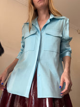 Load image into Gallery viewer, Alex Perry - Satin Crepe LS Classic Shirt w Pockets  - Baby Blue - 10
