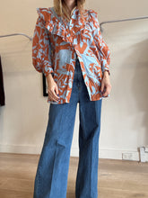 Load image into Gallery viewer, Joanna Ortiz - Ruffle Shirt - Blue/Orange  - 6 US
