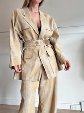 Load image into Gallery viewer, Christopher Esber - Belted Patch Linen Blazer &amp; Pants Suit Set - Brown - 6/Pants 8 - RRP$1390
