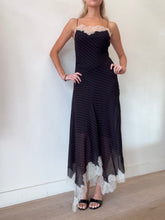 Load image into Gallery viewer, DVF - Lace Trim Slip Maxi Dress - Black  /Red Pinstripe - 6
