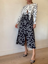 Load image into Gallery viewer, Self Portrait - LS Daisy Print Midi Dress w Neck Tie  - Black &amp; White - 8
