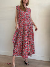Load image into Gallery viewer, Scanlan Theodore - Silk Stripe /Floral Print Dress w Kimono Belt  - Red - 12
